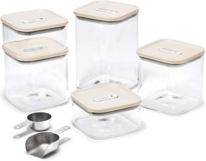 Picture of Caraway 13-Piece Glass Airtight Food Storage Containers with Lids | Non-Toxic, BPA-Free Kitchen Storage Containers, Stackable, Space-Saving Airtight Containers for Dry Goods and More, Cream
