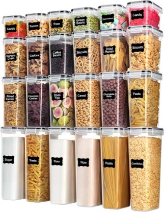 Picture of Vtopmart Airtight Food Storage Containers with Lids, 24 pcs, Black | For Cereal Pasta Snack Flour Sugar, BPA Free, Airtight Seal, Multiple Sizes, Dishwasher Safe (Not Lids), Includes 24 Labels ClimeCo Certified