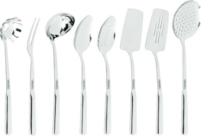 Picture of Viking Kitchen Utensils Set, 8 Piece Stainless Steel Cooking Utensil Set, Includes Spatulas, Spoons, Pasta Fork, Deep Ladle, Meat Fork, and Skimmer, Silver