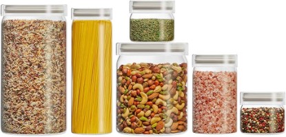 Picture of Pyrex 6-Pack Glass Canister Set - Lightweight Dry Food Storage Containers | For kitchen and pantry organization, intentionally made without lead, cadmium, and BPA, dishwasher safe