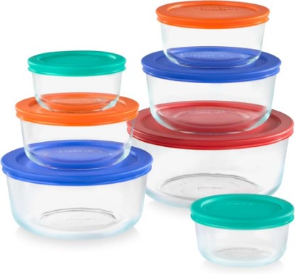 Picture of Pyrex Simply Store (7-Pack) Glass Food Storage Containers Set | Meal prep containers (1, 2, 4 & 7 cup) with BPA-free plastic lids, microwave & dishwasher safe