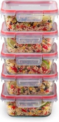 Picture of Pyrex Freshlock (5-Pack, 4 Cup) Glass Food Storage Containers Set | Meal prep containers with BPA-free plastic airtight locking lids, freezer, dishwasher, & microwave safe