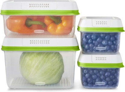 Picture of Rubbermaid FreshWorks Produce Saver, Medium and Large Storage Containers, 8-Piece Set, Set of 4, Med & Lg, Clear