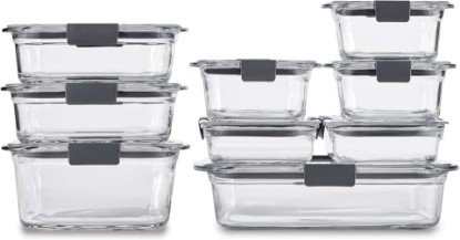 Picture of Rubbermaid Brilliance Glass Food Storage Containers, Assorted Sizes, Set of 9, BPA-Free, Leak-Proof, Clear