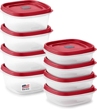 Picture of Rubbermaid 16-Piece BPA-Free Plastic Food Storage Set, Red Vented Lids - Microwave, Dishwasher Safe: Perfect for Meal Prep, Leftovers, and Kitchen Organization