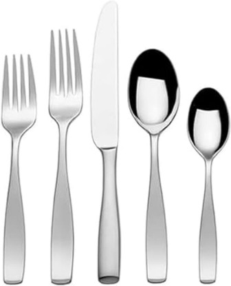 Picture of Mikasa Satin Loft 65-Piece Flatware Set, Service for 12, 18/10 Stainless Steel Silverware with Satin Finish, Includes Serving Utensils, Dishwasher Safe