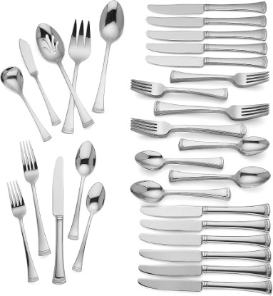 Picture of Lenox Portola 65-Piece 18/10 Silverware Set for 12, Flatware | mirror finish, dishwasher safe | includes serving spoons and utensil set | heavy duty, cutlery set for kitchen and dining