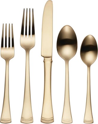 Picture of Lenox Portola Gold Satin 20-Piece Silverware Set for 4, Flatware | gold, dishwasher safe | includes knives, forks, and spoons | heavy duty, cutlery set for kitchen and dining, utensil set