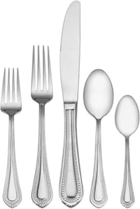 Picture of Mikasa Regent Bead 65-Piece Flatware Set for 12, 18/10 Stainless Steel Silverware with Beaded Teardrop Handles, Includes Serving Utensils, Dishwasher Safe