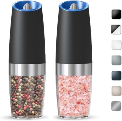Picture of Battery Gravity Salt Pepper Grinder Set, 2 Pack (Black) | Gravity Automatic Grinder With LED Light & Adjustable Roughness, Each Requires 6 AAA Batteries For Kitchen Daily Seasoning