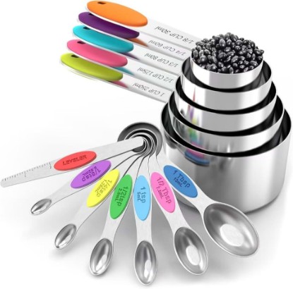 Picture of measuring cups and magnetic measuring spoons set, stainless steel measuring cups, 6 double-sided stainless steel measuring spoons & 1 leveler (12)