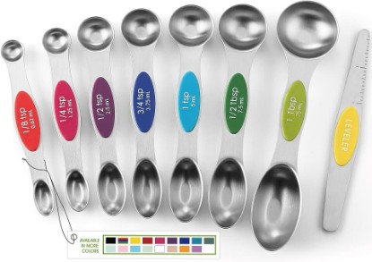 Picture of Spring Chef Magnetic Measuring Spoons Set of 8 for Kitchen, Multicolor | Stainless Steel Teaspoon & Tablespoon Measuring Spoons with Leveler for Dry & Liquid Ingredients, Dual Sided, Dishwasher Safe