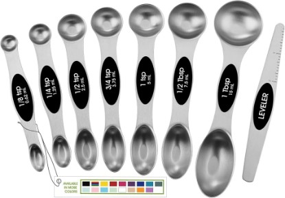 Picture of Spring Chef Stainless Steel Magnetic Measuring Spoons Set of 8, Black | Dual Sided Metal Teaspoon & Tablespoon Measuring Spoons with Leveler for Dry & Liquid Ingredients, Nesting, Dishwasher Safe