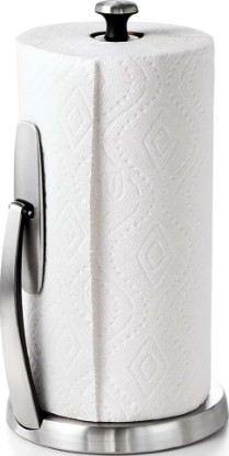 Picture of OXO Good Grips SimplyTear Paper Towel Holder Countertop for Kitchen | One-handed Tear, Weighted Stainless Steel Non-Slip Base, Countertop Organizer, Stable Dispensing, Fits any Size of Rolls