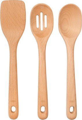 Picture of OXO Good Grips Wooden Utensil Set for Cooking, 3-Piece | Solid Beechwood Spoon, Slotted Spoon, And Turner, Heat-Resistant, Comfortable Non-Slip Grip, Everyday Cooking