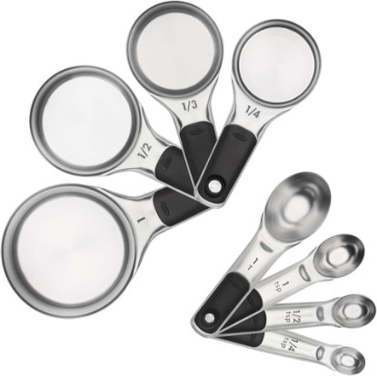 Picture of OXO Good Grips Stainless Steel Measuring Cups and Spoons 8-Piece Set | Magnetic Handles for Easy Nesting Storage, Non-Slip Grip, Etched Measurement Markings, Baking Tools, Dry and Liquid Measuring