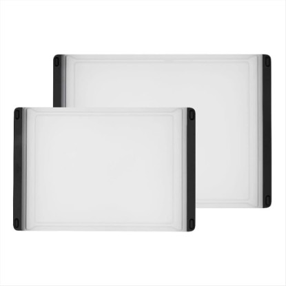 Picture of OXO Good Grips 2-Piece Plastic Cutting Board Set - Double-Sided | Non-Slip, Dishwasher-Safe, Kitchen Prep, Reversible Surface, Durable Plastic, Easy-Grip Handles