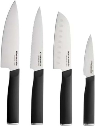Picture of KitchenAid Chef Set with Custom Fit Covers, Sharp Kitchen Knife, Japanese Stainless Steel Blade, 4 Piece, Black