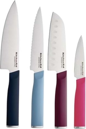 Picture of KitchenAid 4-Piece Chef Knife Set with Blade Covers, 6-Inch Chef Knife, 5-Inch Santoku, 5.5-Inch Serrated Utility, 3.5-Inch Paring Japanese Steel, Assorted Colors