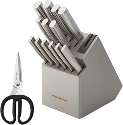 Picture of KitchenAid Gourmet Knife Block Set with Built-in Sharpener, 15-Piece, Stainless Steel