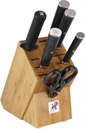 Picture of MIYABI Kaizen II Japanese 7-pc Knife Set, Complete Kitchen Knife Set, Black Pakkawood Handle, 48-Layer Flower Damascus Pattern, Handcrafted in Seki, Japan