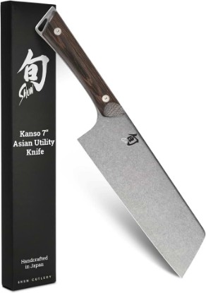 Picture of Shun Kanso 7" Asian Utility Knife, Handcrafted Japanese Kitchen Knife Ideal for Stir Fry, AUS10A Stainless Steel Blade, Tagayasan Handle, Precision and Sharpness for Professional and Home Chefs | Handcrafted Japanese Kitchen Knife Ideal for Stir Fry, AUS10A Stainless Steel Blade, Tagayasan Handle