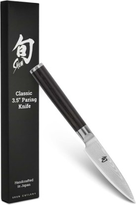 Picture of Shun Classic 3.5" Paring Knife, Handcrafted Japanese Vegetable & Fruit Knife, VG-MAX Core with Damascus Stainless Steel Cladding, Pakkawood Handle, Small Kitchen Tool for Peeling, Coring & Cutting | Handcrafted Japanese Vegetable & Fruit Knife, VG-MAX Core, Damascus Stainless Steel Cladding, Pakkawood Handle