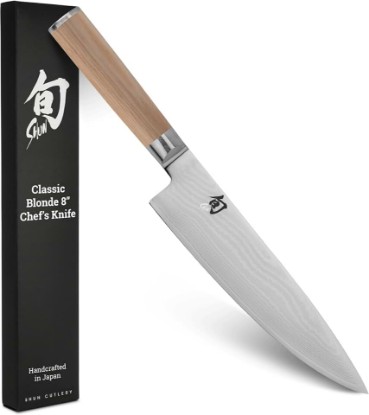 Picture of Shun Classic Blonde 8" Chef's Knife | Handcrafted Japanese Kitchen Knife, VG-MAX Core, Damascus Stainless Steel Cladding, Pakkawood Handle