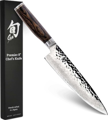 Picture of Shun Premier 8" Chef's Knife, Handcrafted Japanese Kitchen Knife for Professional and Home Chefs, VG-MAX Core with Damascus Stainless Steel Cladding, Pakkawood Handle | Handcrafted Japanese Kitchen Knife, VG-MAX Core, Damascus Stainless Steel Cladding, Pakkawood Handle