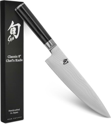 Picture of Shun Classic 8" Chef's Knife, Handcrafted Japanese Kitchen Knife for Professional and Home Chefs, VG-MAX Core with Damascus Stainless Steel Cladding, Pakkawood Handle