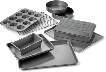 Picture of Calphalon 10-Piece Nonstick Bakeware Set Includes Baking Sheet Cookie Sheet Cake Pans Muffin Pan and More Dishwasher Safe Silver