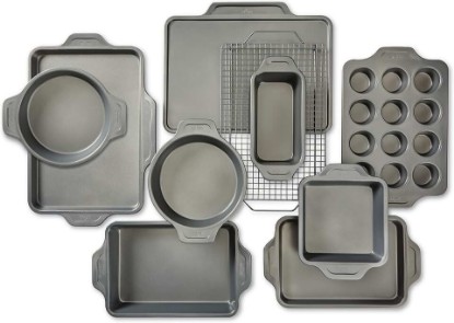 Picture of All-Clad Pro-Release Nonstick Bakeware Set 10 Piece Oven Broil Safe 450F Pots and Pans, Cookware Grey | Heavy-gauge aluminized steel with ceramic-reinforced nonstick, even baking & release, Dishwasher Safe, Oven Safe up to 450F