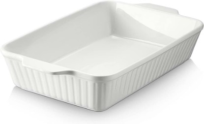 Picture of DOWAN Casserole Dish, 9x13 Ceramic Baking Dish, Large Lasagna Pan Deep for Oven, 4.2 Quarts Baking Pan with Handles, Oven Safe and Durable Bakeware for Lasagna, Home Decor, Wedding Gift, Soft White