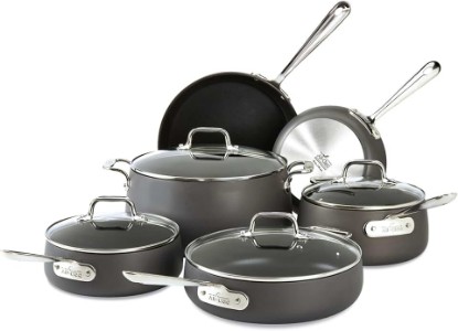 Picture of All-Clad HA1 Hard Anodized Nonstick Cookware Set 10 Piece Induction Oven Broiler Safe 500F, Lid Safe 350F Pots and Pans Black