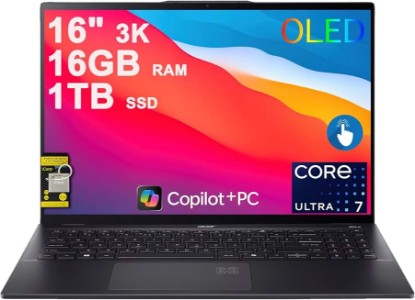 Picture of Acer Swift 16 AI Laptop 16" 3k OLED 120Hz Touch (100% DCI-P3) Intel 8-core Ultra 7 256V (Up to 47 Tops) 16GB RAM 1TB SSD Backlit Fingerprint for Designer Business Work Win11 ICP Hub