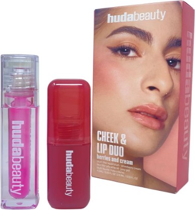 Picture of Huda Beauty Cheek & Lip Duo - Berries and Cream - Blush Filter Liquid Blush and Faux Filler Lip Oil. LIMITED EDITION