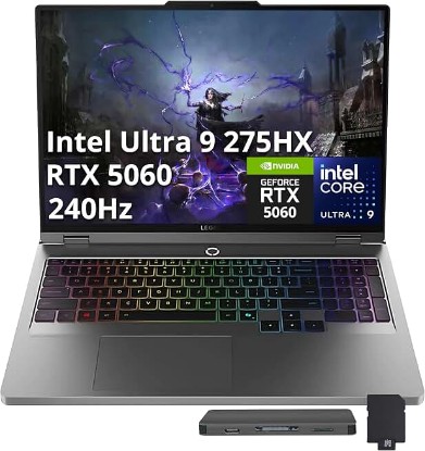 Picture of Lenovo Legion 5 16" WQXGA 240Hz Gaming Laptop, NVIDIA GeForce RTX 5060, Intel Ultra 9 275HX, 32GB DDR5, 3TB Storage (2TB SSD+1TB Docking Station Set), 24-Zone RGB Backlit Keyboard, Win 11 Pro, Gray