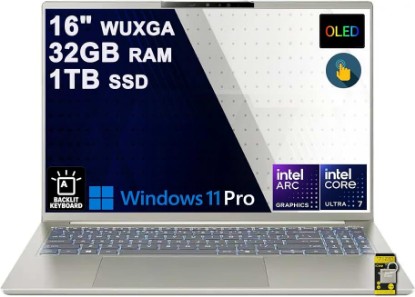 Picture of Acer Swift 16 AI Laptop 16" 2k WUXGA OLED Touch Intel 8-core Ultra 7 355 (>Ultra 9 288V Up to 49 Tops) 32GB RAM 1TB SSD Backlit Thunderbolt for Creator Designer Business Professional Win11Pro ICP Hub