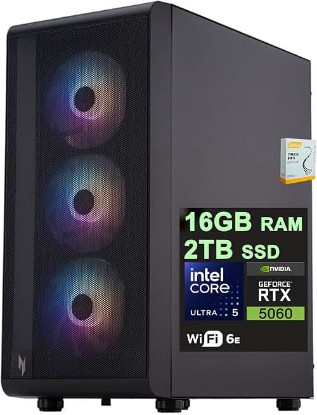 Picture of Acer Nitro 60 Gaming AI Desktop | Intel 10-core Ultra 5 225F | 16GB DDR5 2TB SSD | GeForce RTX 5060 GDDR7 DLSS4 (Up to 614 AI Tops) | DisplayPort Wi-Fi6E Win11 w/DLCA Accessory