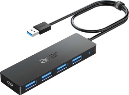 Picture of Acer USB Hub 4 Ports, Multiple USB 3.0 Hub, USBA Splitter for Laptop/PC 2FT | Type C Power Port, Extender for 4*USB A Port -Mouse, Keyboard, Flash Drive, U Disk, Printer Compatible with Desktop and More Recycled Claim Standard 100 ClimatePartner certified