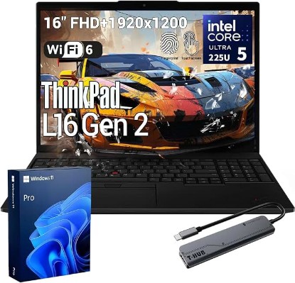 Picture of Lenovo ThinkPad L16 AI Laptop, Intel Core Ultra 5 225U, 16” FHD+ Touchscreen, 16GB DDR5, 512GB SSD, Wi-Fi 6, HDMI, Backlit Keyboard, Fingerprint Reader, Windows 11 Pro, w/Bundle