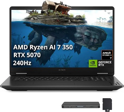 Picture of HP Omen 17.3" QHD Gaming Laptop, AMD Ryzen AI 7 350, 32GB DDR5, 3TB Storage(2TB SSD+1TB Docking Station Set), NVIDIA GeForce RTX 5070 8 GB GDDR7, RGB Backlit Keyboard, Win11 pro, Black