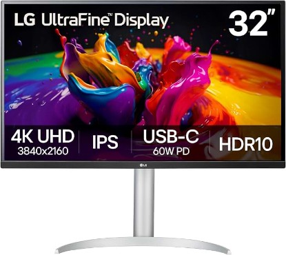 Picture of LG 32UP83AK-W 32-inch Ultrafine 4K UHD (3840 x 2160) IPS Computer Monitor, 60Hz, HDR10, Built-in Speaker, Reader Mode, HDMI, DisplayPort, USB Type-C 60W PD, Tilt/Height/Pivot Adjustable Stand, White