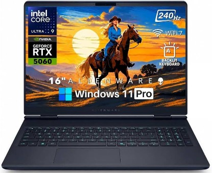Picture of Dell Alienware 16X Aurora Gaming Laptop, Ultra 9 275HX, RTX 5060, 32GB 1TB | 16" WQXGA 240Hz, 24-Core, 100% DCI-P3,Wi-Fi 7, RGB Backlit KB, Windows 11 Pro