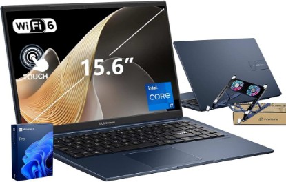 Picture of ASUS Vivobook 15 FHD Touchscreen i7-1355U Laptop, 16GB RAM 512GB SSD | Core I7(>Ryzen 7 7730U), Windows 11P, w/ Laptop Cooler for Sustained Multitasking Work & Data Analysis, Numeric Keypad, Blue