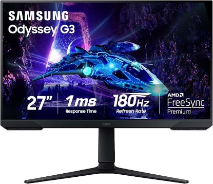 Picture of Samsung 27" Odyssey G3 (G30D) Series FHD Gaming Monitor | 1ms, 180Hz, AMD FreeSync, Adjustable Stand, Black Equalizer, Virtual Aim Point, Eye Saver Mode, Flicker-Free, LS27DG302ENXZA