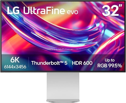 Picture of LG 32U990A-S 32-Inch Ultrafine 6K (6144 x 3456) Nano IPS Black Thunderbolt 5 Professional Monitor, 60Hz, DisplayHDR 600, Speakers, HDMI 2.1, DisplayPort 2.1, USB-C, Tilt/Height/Pivot Stand, Silver | HDMI 2.1, DisplayPort 2.1, USB-C, 60Hz, DisplayHDR 600, Ultrafine (6144 x 3456) Nano IPS Professional, Speakers