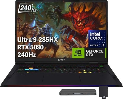 Picture of msi Raider 18" QHD+ 240Hz Gaming Laptop, Intel Core Ultra 9 285HX, GeForce RTX 5090 24GB GDDR7, 64GB DDR5, 3TB Storage (2TB SSD+1TB Docking Station), Backlit Keyboard, Copilot, Wi-Fi 7, Win 11, Black