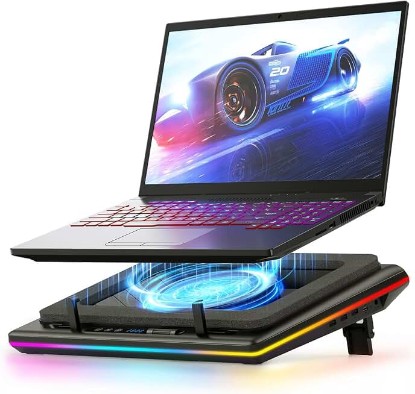 Picture of llano V12 Gaming Laptop Cooling Pad Laptop Cooler Laptop Cooling Fan Stand | 5.5 Inch Turbofan, Airtight Pressure Chamber, for 15.6-19in Laptop, Adjustable Speed, Dustproof, 3-Port USB Hub, Black (RGB) ClimatePartner certified