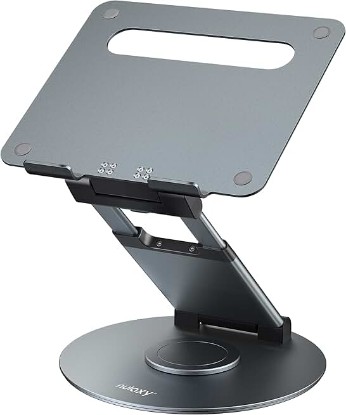 Picture of Nulaxy 18" Height Telescopic 360 Rotating Aluminum Laptop Stand Desk, Gray | Ergonomic Computer Holder Riser with Heat-Vent, Standing Desk Converter Holds 22 Lbs for Office Desk Use Fits 10-17" Laptops ClimatePartner certified